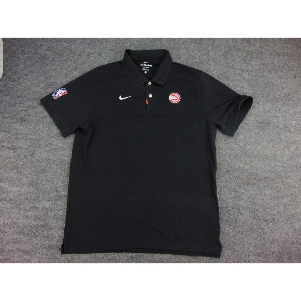 Atlanta Hawks Nike Polo Mens Large Black Solid NBA Basketball Sportswear Logo